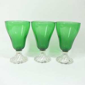 3 Anchor Hocking Burple Inspiration Green Glasses 5 3/4" Water Goblet Vtg MCM